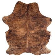 Reddish Brown and Black Spotted Colombian Brindle Cowhide: reddish brown with black, brindle markings and black spots, and longer hair down the spine - 6'10" x 5'1" (COBR1753)