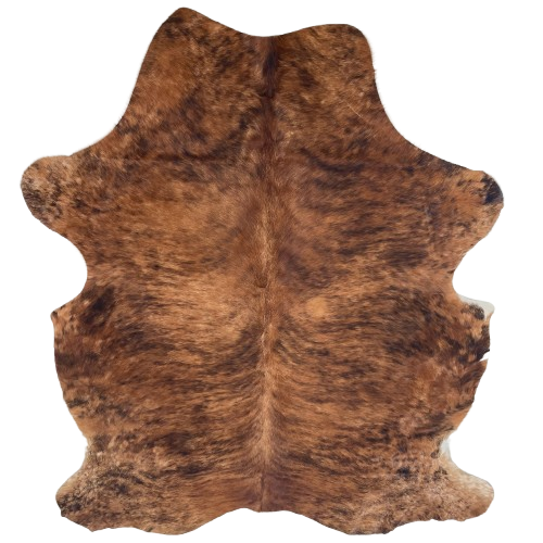 Reddish Brown and Black Spotted Colombian Brindle Cowhide: reddish brown with black, brindle markings and black spots, and longer hair down the spine - 6'10" x 5'1" (COBR1753)