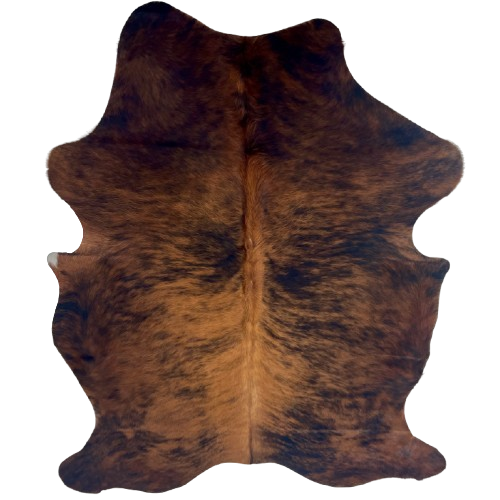 Red Brown and Black Colombian Brindle Cowhide: red brown with black, brindle markings, and longer hair down the middle of the shoulder - 6'10" x 4'10" (COBR1756)