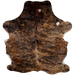 Black and Brown Colombian Brindle Cowhide:  brown and black, with two small, white spots on the shoulder, and white on part of the belly - 7'1" x 5'4" (COBR984)