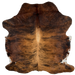 Reddish Brown and Black Colombian Brindle Cowhide:  reddish brown and black, with light brown and black down the middle of the back and on the spine, and white on part of the belly - 6'3" x 5' (COBR985)