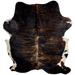Colombian Black and Brown Brindle Cowhide: black and brown, and white with black speckles and spots on the belly and part of the shanks - 7'3" x 5'8" (COBR997)