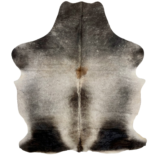 Gray Colombian Cowhide:  dark gray on the shoulder and along part of the spine, light gray on the back and belly, black on the butt and hind shanks, and it has a brown spot in the middle of the shoulder - 6'10" x 5' (COGR196)
