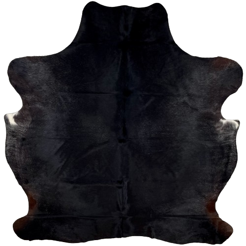 Black and White Speckled Colombian Cowhide:  mostly solid black, with fine, white speckles, and it has hints of dark brown on the edges of the shanks - 7'1" x 6'2" (COSP2392)