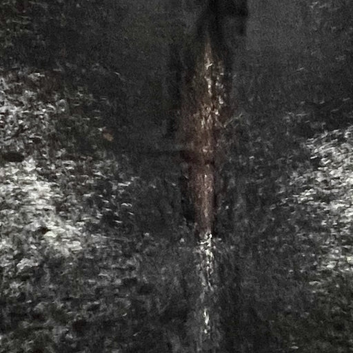 Closeup of this Large Speckled Colombian Cowhide, showing black with white speckles and spots, and dark brown down part of the spine (COSP3346)