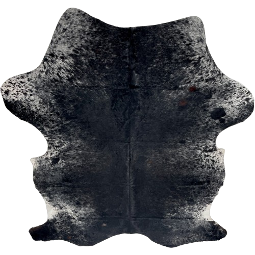 Large Black and White Speckled Colombian Cowhide: black with white speckles and spots, and a few small, dark brown spots - 7'9" x 5'5" (COSP3353)