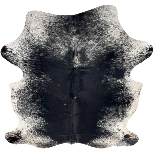 Black and White Speckled Colombian Cowhide: black down the middle of the back, and black and white speckles on the belly, butt, shanks, and shoulder - 7'2" x 5'7" (COSP3550)