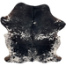 Black and White Colombian Speckled Cowhide: white with black speckles and spots, large, black spots with white speckles, and dark brown on part of the hind shanks - 6'6" x 5'2" (COSP3569)