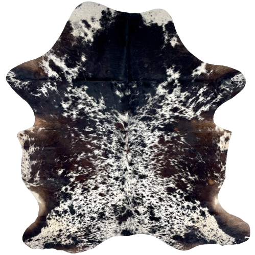 Tricolor Speckled Colombian Cowhide: white with black and dark brown speckles and spots - 6'7" x 4'11" (COSP3571)