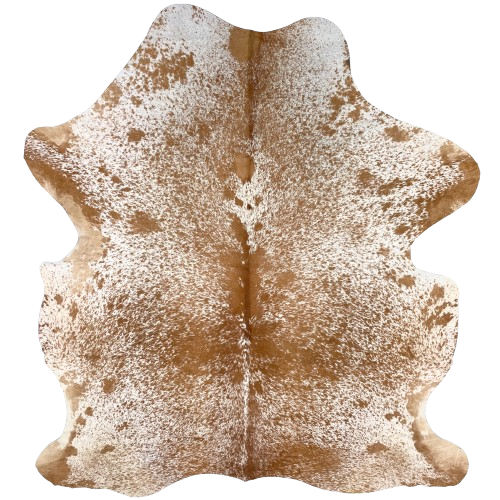 Brown and White Speckled Colombian Cowhide: white with brown speckles and spots, and one brand mark on the right side of the butt - 6'4" x 4'11' (COSP3572)