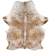 Brown and White Speckled Colombian Cowhide: white with brown speckles and spots, one brand mark near the right fore shank, and one on each side of the butt  - 6'10" x 4'11" (COSP3575)