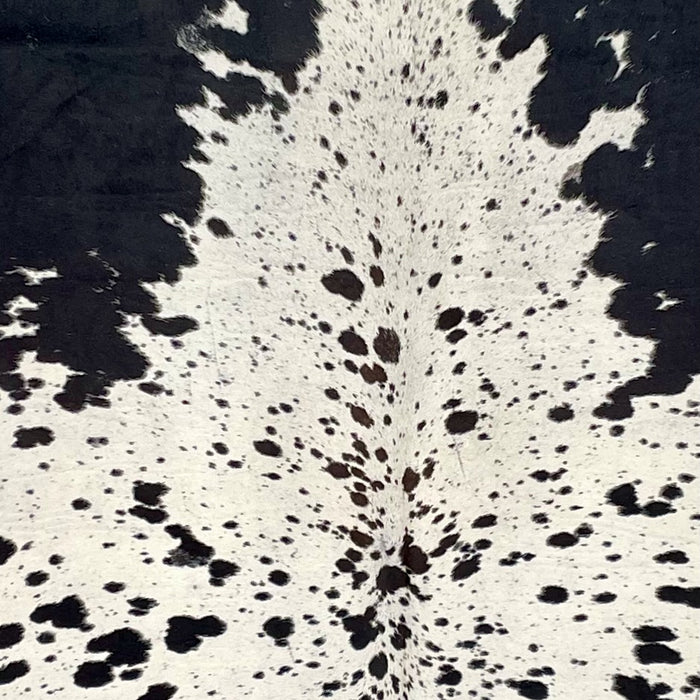 closeup of this Large Black and White Speckled Colombian Cowhide, showing white with black speckles and spots (COSP3586)