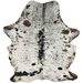 Black and White Speckled Colombian Cowhide: white with black speckles and spots, a few small, brown spots, and two brand marks on the right side of the butt - 7'1" x 5'1" (COSP3588)