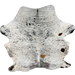 Black and White Speckled Colombian Cowhide: white with black speckles and spots, a few small, brown spots, and one brand mark on each side of the back, along the spine - 6'11" x 5'8" (COSP3589)