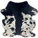 Black and White Speckled Colombian Cowhide: white with black speckles and spots, and solid black down the middle and across the shoulder - 6'8" x 5'7" (COSP3757)