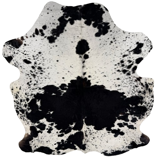Black and White Speckled Colombian Cowhide: white with black speckles and spots, and a touch of dark brown mixed in on the back -  6'11" x 5'9" (COSP3849)