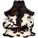 Large Colombian Tricolor Cowhide:  white with black speckles, and large and small spots that have a mix of brown and black - 7'6" x 5'8" (COTR1007)