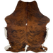 Colombian Tricolor Cowhide:  has a brown and black, brindle pattern, with two white spots on the spine, and white on the belly and part of the hind shanks - 6'9" x 5'2" (COTR1097)