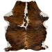 Colombian Tricolor Cowhide:  has a brown and black, brindle pattern, with white down part of the spine, and white on part of the belly and shanks -  6'11" x 5'5" (COTR1106)