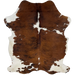 Colombian Tricolor Cowhide:  brown with some black, brindle markings, some white spots on the spine, shoulder, and fore shanks, and off-white on the belly and part of the hind shanks - 6'8" x 5' (COTR1107)