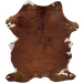 Colombian Tricolor Cowhide:  reddish brown, with a some strips of black, and white, with reddish brown spots, on part of the belly and shanks - 6'8" x 4'8" (COTR1134)