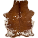 Large Colombian Tricolor Cowhide:  brown, with small, white spots and a few black, brindle markings on the back, and white with brown and black speckles and brown spots on the belly, butt, and shanks - 7'11" x 5'7" (COTR1159)