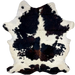 Large Colombian Tricolor Cowhide:  long hair that is white with black spots , and other spots that have a mix of black and reddish brown - 7'11" x 5'10" (COTR1161)