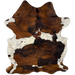 Speckled Colombian Tricolor Cowhide:  white with faint, black and brown speckles, and it has large spots that are reddish brown with a black, brindle pattern - 7'5" x 5'9" (COTR1192)