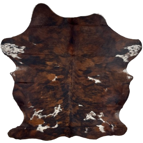 Colombian Tricolor Cowhide: has a mix of black and brown, and a few white spots that have brown and black speckles - 6'9" x 5'3" (COTR1217)