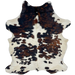 Colombian Tricolor Cowhide: white with large and small spots that have a mix of black and brown, and it has off-white on the belly - 6'11" x 4'11" (COTR1220)