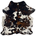 Colombian Tricolor Cowhide: white with black speckles, and large and small spots that have a mix of black and brown - 6'7" x 5'6" (COTR1225)