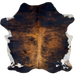 Colombian Tricolor Cowhide: has a golden brown and black, brindle pattern, with white on the belly and part of the shanks - 6'5" x 5'5" (COTR1232)