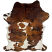 Colombian Tricolor Cowhide: white with large and small spots that have a reddish brown and black, brindle pattern - 6'8" x 4'7" (COTR1233)