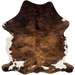 Colombian Tricolor Cowhide: has a brown and black, brindle pattern, and reddish brown down the spine, with white on the belly and part of the butt and shanks - 6'6" x 5' (COTR1235)