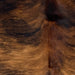 Closeup of this Colombian Tricolor Cowhide, showing a brown and black, brindle pattern, and reddish brown down the spine  (COTR1235)