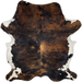 Colombian Dark Tricolor Cowhide: has a black and brown, brindle pattern, with white on part of the belly and shanks - 7'5" x 5'9" (COTR1243)