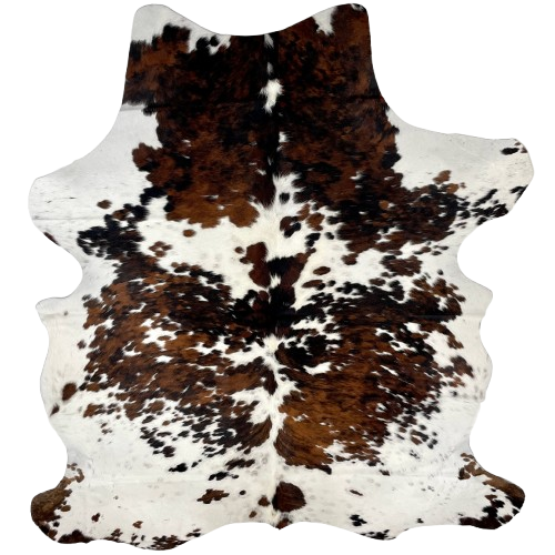 Colombian Tricolor Cowhide: white with faint, black speckles, and large and small spots that have a mix of brown and black - 7'3" x 5'6" (COTR1246)