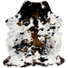 Colombian Tricolor Speckled Cowhide, long hair: has long hair that is white, with brown and black spots, and faint, brown and black speckles - 6'1" x 4'8" (COTR1257)