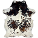 Colombian Tricolor Cowhide: white with large and small spots that have a mix of brown and black  - 6'4" x 4'10" (COTR1262)