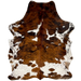 Colombian Tricolor Cowhide: white with brown speckles, and large and small spots that have a brown and black, brindle pattern- 6'6" x 5' (COTR1267)