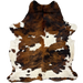 Colombian Tricolor Cowhide: white with black speckles, and large and small spots with a brown and black, brindle pattern - 6'10" x 5'2" (COTR1268)