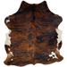 Colombian Tricolor Cowhide: has a red brown and black, brindle pattern with white on part of the belly and shanks - 6'4" x 5'3" (COTR1271)