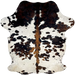 Colombian Tricolor Cowhide: white with black and brown speckles and spots, and it has larger spots that have a mix of black and brown, and it has brown down the spine - 6'11" x 4'11" (COTR1281)