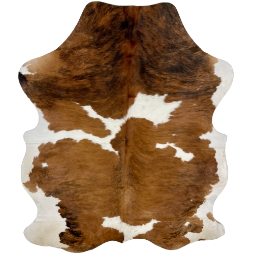 Colombian Tricolor Cowhide: caramel with black, brindle markings and white spots - 7' x 5'5" (COTR1286)