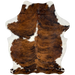 Colombian Tricolor Cowhide: has a brown and black, brindle pattern, with one white spot in the middle of the left side, and white on the belly and part of the shanks - 7'5" x 5'4" (COTR1294)