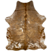 Colombian Tricolor Cowhide: has a mix of brown and golden brown and some white spots that have brown and golden brown speckles, and it has longer hair on the belly and down part of the spine - 7'5" x 5'5" (COTR1303)