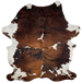 Large Colombian Tricolor Cowhide: has a brown and black, brindle pattern, with small and large, white spots, some having black speckles, and white on the belly - 7'6" x 5'8" (COTR1322)