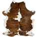 Large Colombian Tricolor Cowhide: has a brown and black, brindle pattern, with large and small, white spots and white on the belly and part of the shanks - 7'10" x 5'11" (COTR1323)