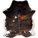 Colombian Tricolor Cowhide: has a black and brown, brindle pattern, with a few small, white spots, and white on the belly and part of the shanks - 6'9" x 5'3" (COTR1341)