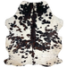 Large Colombian Speckled Tricolor Cowhide: white with black speckles, and spots that have a mix of black and dark brown, and it has off-white on the belly and butt - 7'6" x 6' (COTR1350)